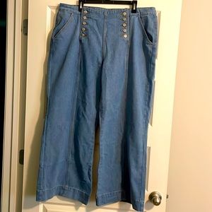 Fun flare leg blue jeans with sailor style button fly!